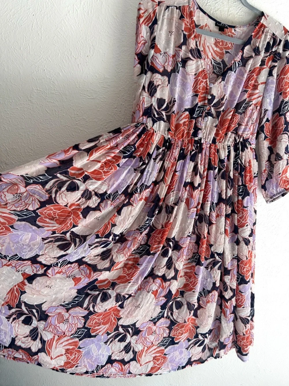 Torrid Floral Babydoll Midi Dress Size 0 Boho Semisheer - Picture 2 of 4